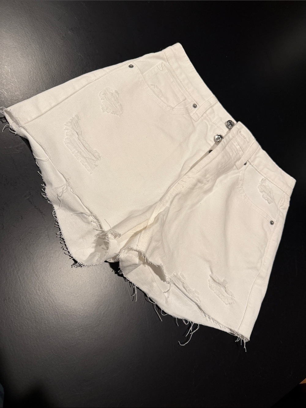 White Distressed Denim Cutoff Shorts